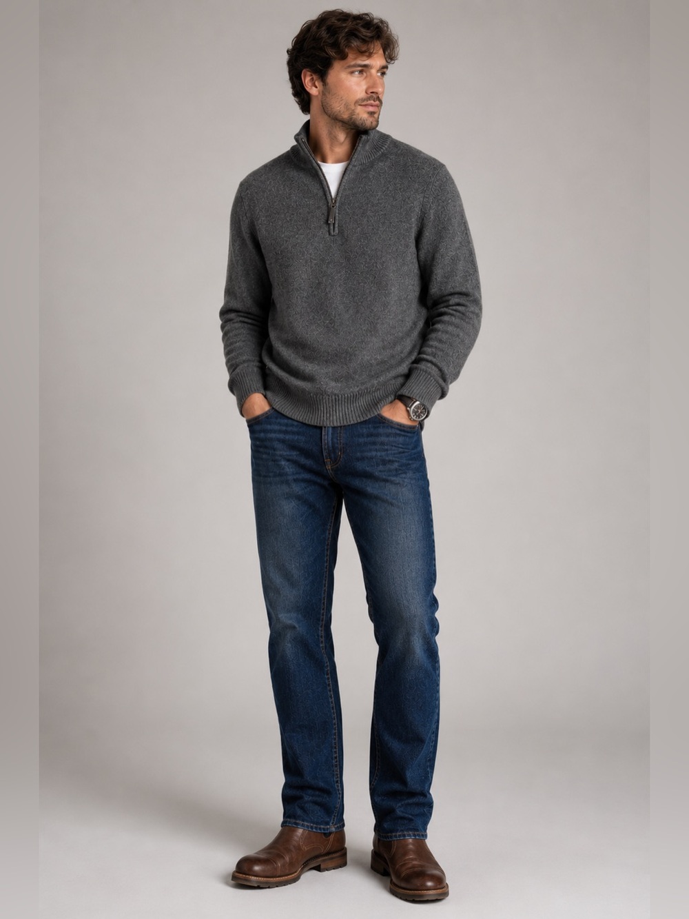 Charcoal Gray Mock Neck Pullover | Men’s Denver Hayes Quarter Zip Sweater